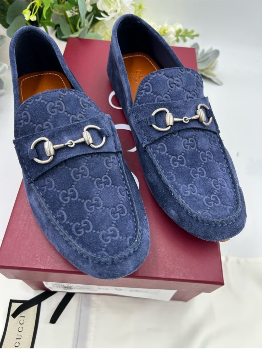 Men’s Gucci GG embossed suede driver loafer size 9.5 it’s 10.5 US made in Italy - Picture 2 of 11